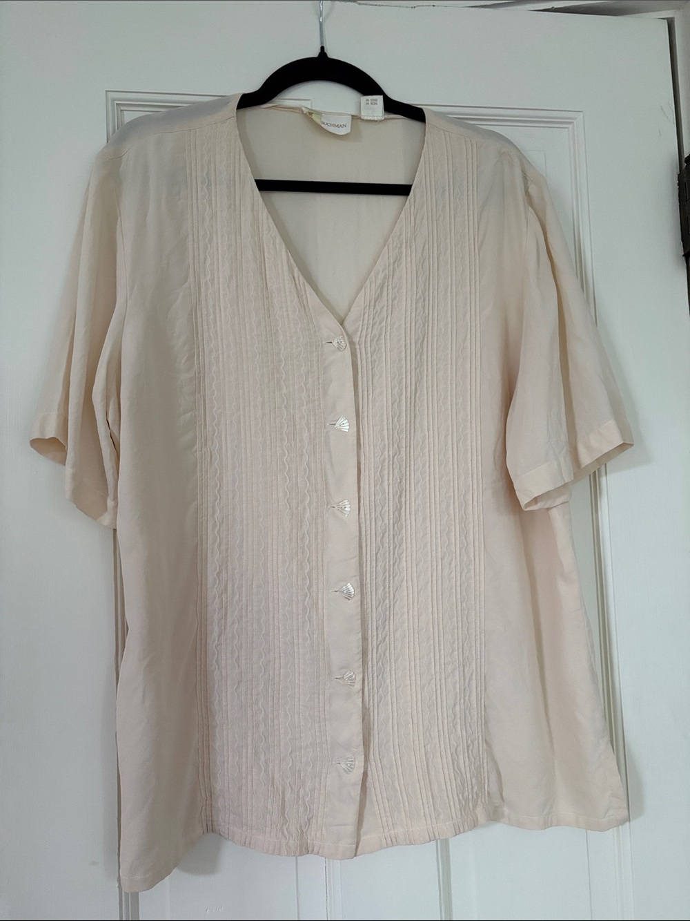 Dana Buchman Cream Button-Front Pintuck Blouse - silk